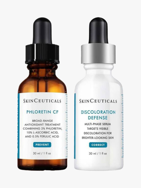 SkinCeuticals Duo for Skin Discoloration two serum bottles on light gray background