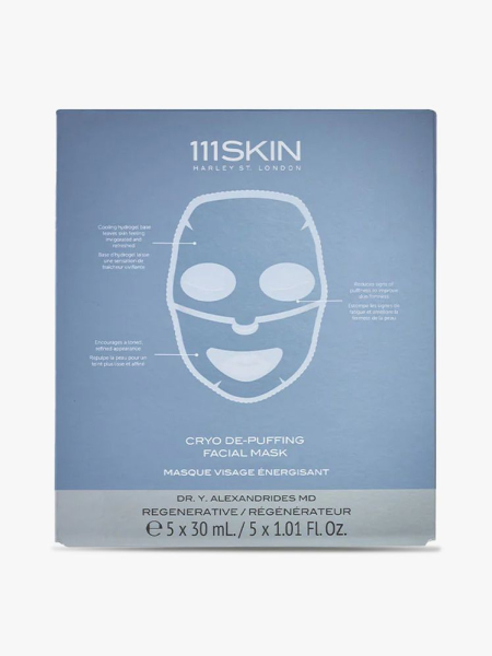 111 Skin Cryo De-Puffing Facial Mask Set in branded component on a light gray background